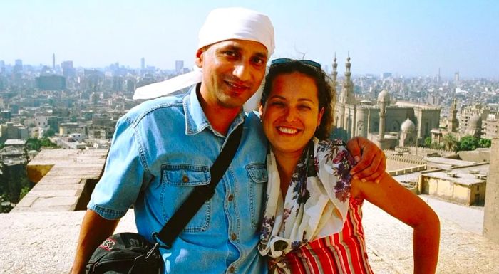 Mafalda Feliciano and Sameer Sah in Cairo, Egypt, shortly after meeting in 2004.