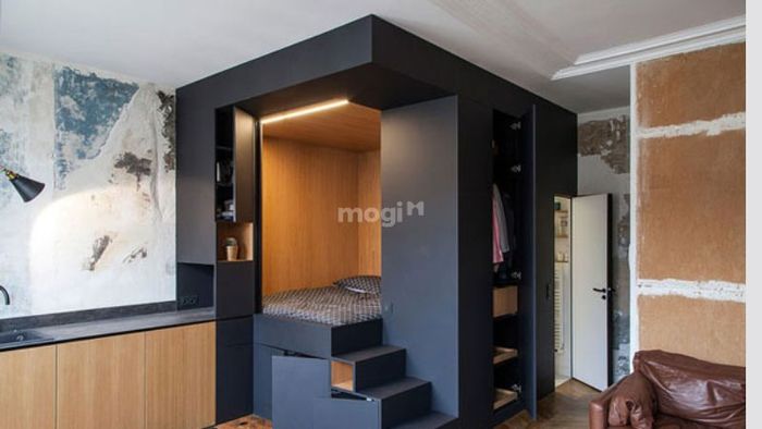 Mẫu thiết kế căn hộ 30m2 với tông màu tối mang đến vẻ đẹp sang trọng và ấn tượng