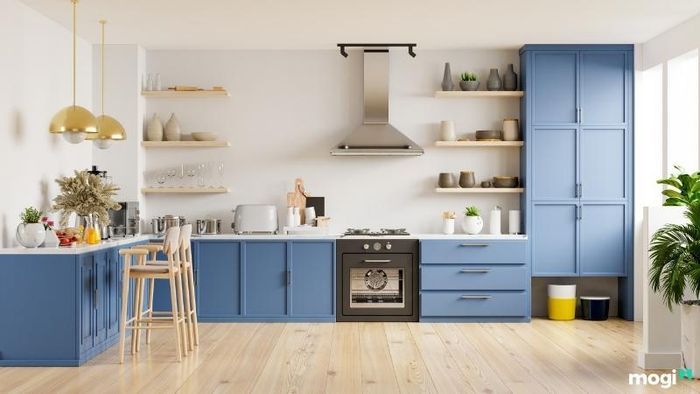 Thiết kế tủ bếp treo tường giúp tiết kiệm diện tích, tạo không gian thoáng đãng và dễ dàng vệ sinh.