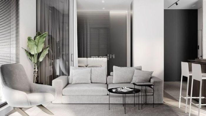 Căn hộ 30m2 với tông màu tối sẽ mang lại một không gian sống đầy ấn tượng và sang trọng