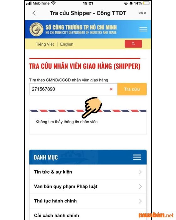 Thông báo: Không tìm thấy thông tin về nhân viên giao hàng