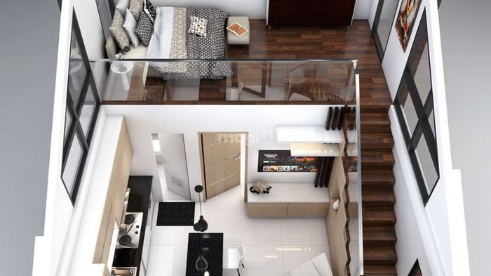 Thiết kế gác lửng giúp tận dụng tối đa diện tích căn hộ 30m2, tạo ra không gian sống rộng rãi và tiện nghi hơn.