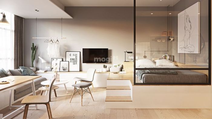 Màu sắc và ánh sáng giữ vai trò quyết định trong việc tạo nên vẻ đẹp của căn hộ 30m2 phong cách hiện đại