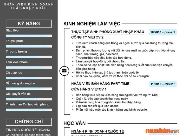Mẫu CV cho thực tập sinh ngành Kinh doanh