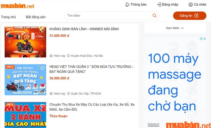 Bạn có thể tìm mua xe máy cũ trên trang tin của Mytour