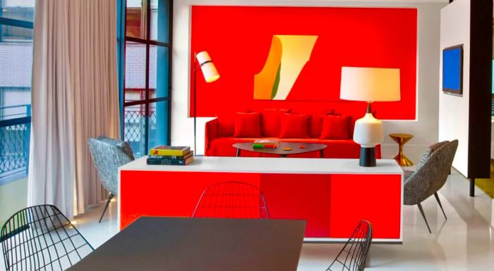 The suites at The William in New York feature a vibrant, eye-catching color scheme.