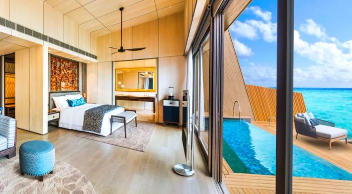 The resort boasts 44 sleek, modern overwater villas.