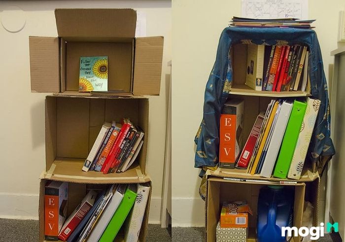 Mẫu 1: Tái chế giấy thành giá sách từ bìa cứng