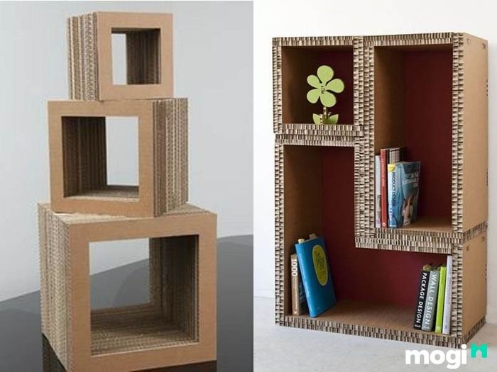 Mẫu 2: Tái chế giấy thành giá sách từ bìa cứng