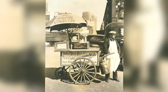 Hot dog historian Bruce Kraig points out that there’s plenty of evidence showing sausages being sold by street vendors as early as the 1840s, and definitely by the 1860s.