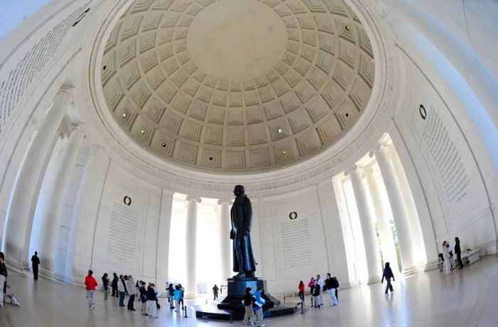 Inside the Jefferson Memorial, you'll find gleaming white Georgia marble.