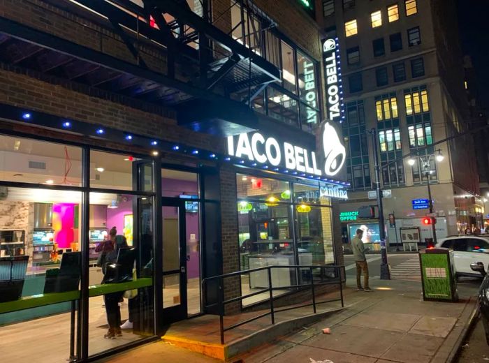 Those dining outdoors at Keens have the charming view of a Taco Bell Cantina.