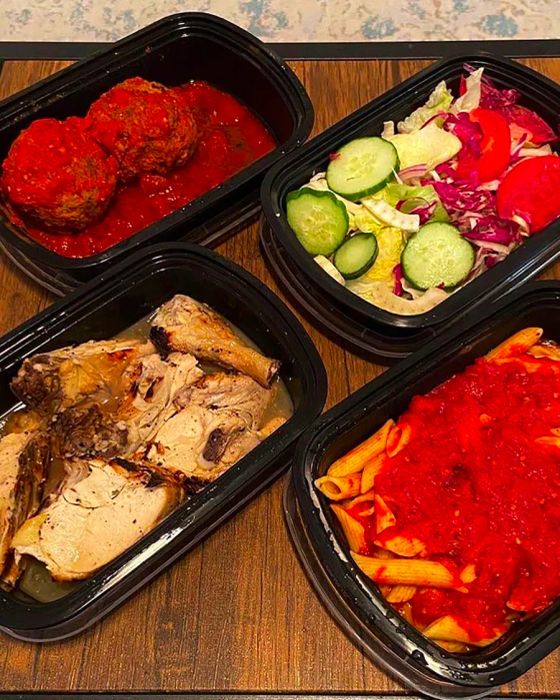 Rao's takeout meal for two includes a hearty serving of penne, lemon chicken, a fresh salad, and of course, their legendary meatballs.