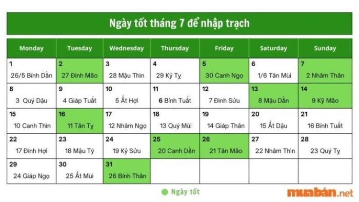 Ngày tốt để nhập trạch trong tháng 7 năm 2024 theo lịch âm