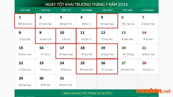 Ngày khai trương thuận lợi theo lịch âm tháng 7 năm 2024