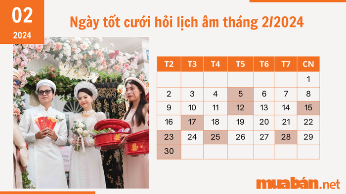 Ngày đẹp để cưới hỏi theo lịch âm tháng 2