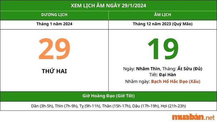 Xem lịch âm hôm nay, ngày 29 tháng 1 năm 2024
