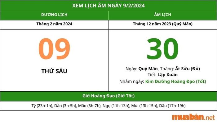 Khám phá lịch âm hôm nay, ngày 9 tháng 2 năm 2024.