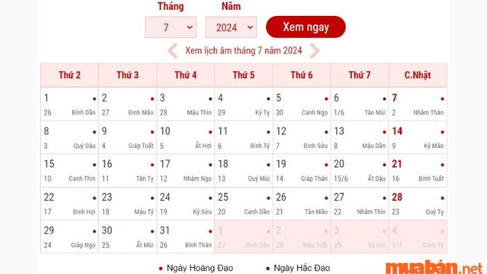 Lịch âm tháng 7 năm 2024: Tìm hiểu ngày tốt cho cưới hỏi, khai trương