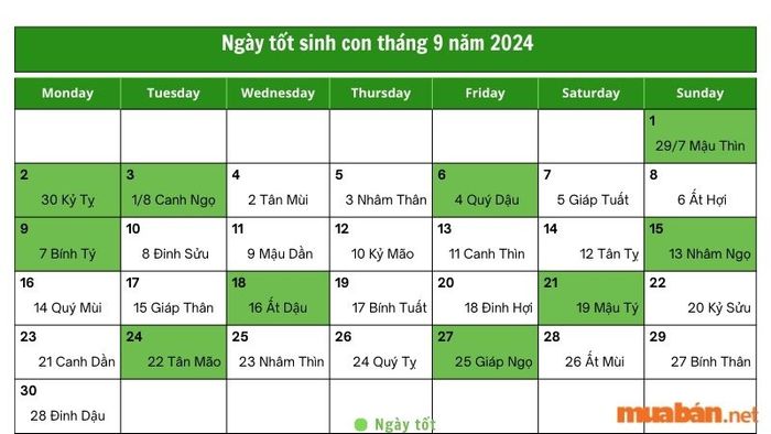 Ngày tốt trong tháng 9 năm 2024 để sinh con