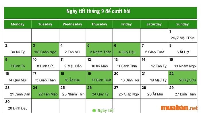 Ngày đẹp trong tháng 9 để cưới hỏi