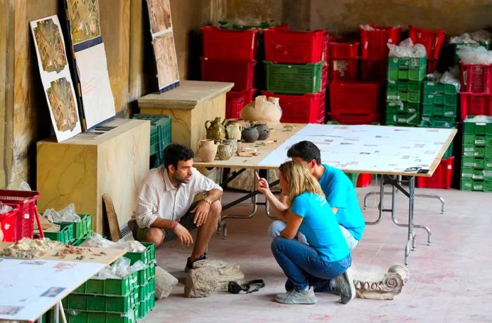 Archaeologists continue to work on artifacts recovered from the excavation of Emperor Nero's ancient theater.