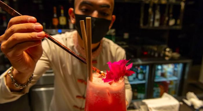 At the resort’s Miss Wong restaurant, guests can enjoy the refreshing Orange Sunset mocktail.