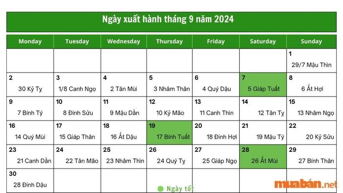 Ngày đẹp trong tháng 9 năm 2024 để xuất hành