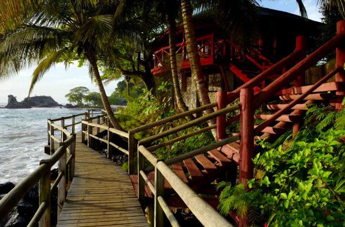 Bom Bom Resort on Príncipe Island offers 19 beachfront bungalows nestled in the heart of tropical rainforest.