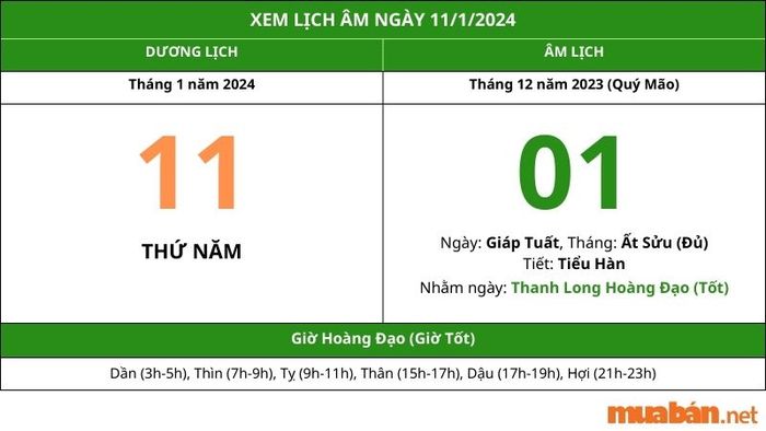 Xem lịch âm ngày hôm nay, 11/1/2024
