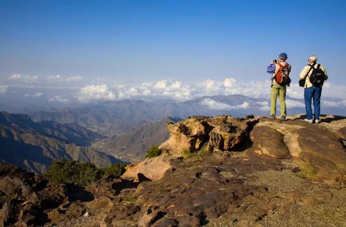 Al Soudah serves as a popular tourist destination, featuring a cable car that takes visitors to the summit of Jabal Sawda.