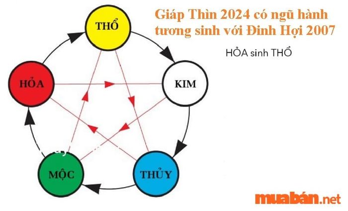 Mối quan hệ ngũ hành giữa Đinh Hợi 2007 và Giáp Thìn 2024 rất thuận lợi, tạo ra sự tương sinh mạnh mẽ.