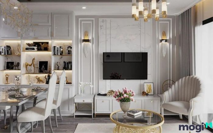 Mẫu thiết kế nội thất chung cư 55m2 phong cách tân cổ điển, sang trọng