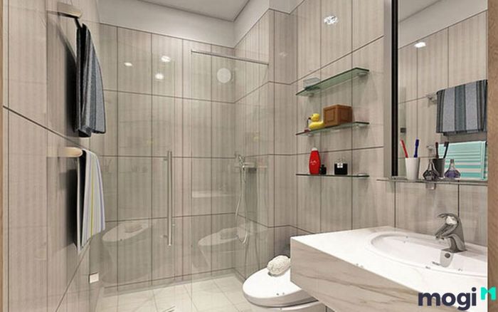 Thiết kế nội thất nhà vệ sinh chung cư 55m2 cần chú trọng đến sự tiện nghi và tối giản