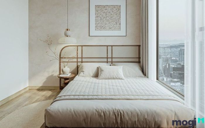 Phòng ngủ chung cư 55m2 được thiết kế đơn giản nhưng vẫn đảm bảo sự tiện nghi và không gian riêng tư