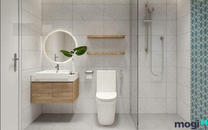 Nội thất nhà vệ sinh chung cư 55m2 được thiết kế để tối ưu diện tích mà vẫn đảm bảo sự tiện nghi cho người sử dụng