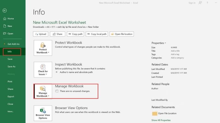 Cách phục hồi file Excel quên lưu
