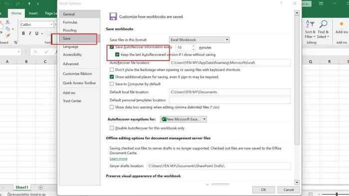 cách phục hồi file chưa lưu trong Excel