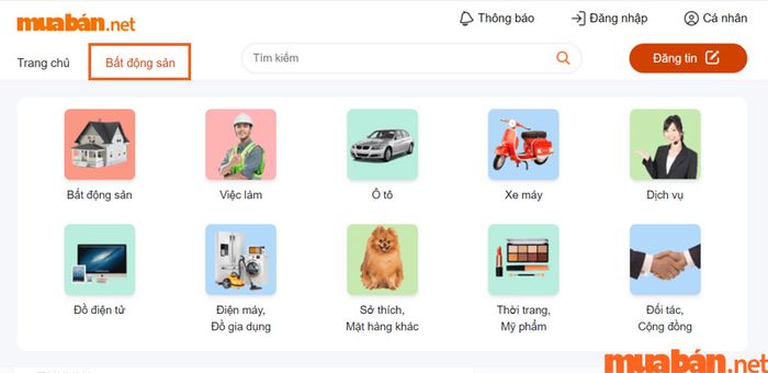 Nhấn vào mục Bất động sản để khám phá các dịch vụ liên quan đến nhà đất, dễ dàng tìm kiếm hơn.