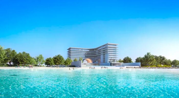 The Armani Beach Residences on Palm Jumeirah feature exclusive amenities like a residents-only spa and private beach access, as shown in this digital rendering.