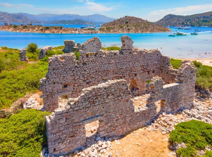 Anchor here to explore the ancient ruins of Loryma.
