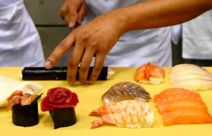 A sushi chef competes at the World Sushi Cup Japan 2016.