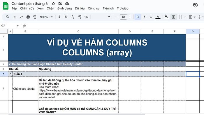 Hàm COLUMNS trong Excel