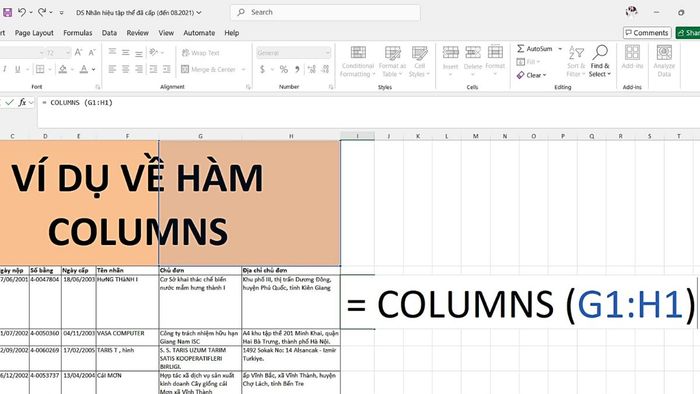 COLUMNS là gì trong Excel?