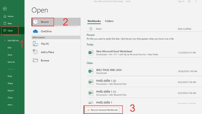 Cách phục hồi file Excel khi quên lưu
