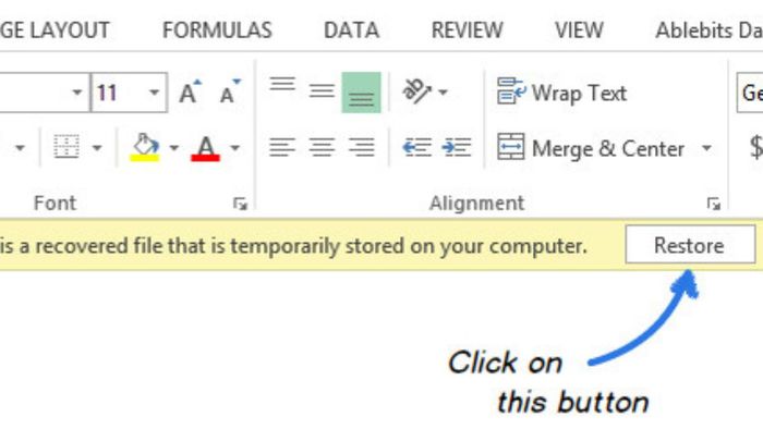 Cách khôi phục file chưa lưu trong Excel