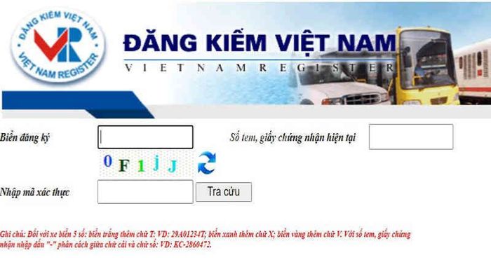 Truy cập website đăng kiểm Việt Nam để tra cứu biển số xe.