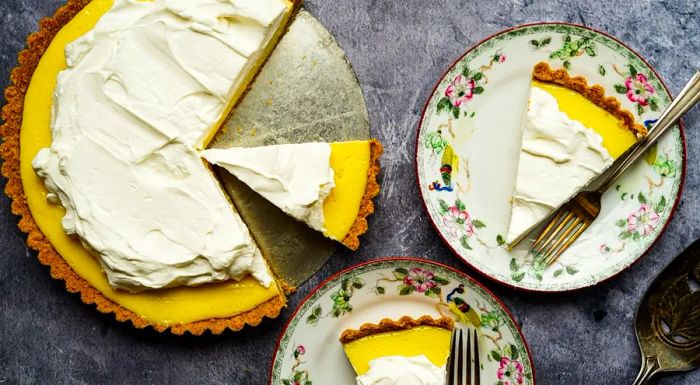 Key lime pie, topped with a generous layer of whipped cream, is a staple of Florida cuisine.