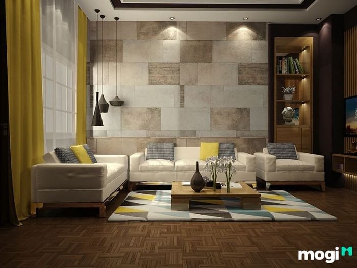 Việc lựa chọn gạch ốp tường phòng khách phù hợp không chỉ giúp không gian trở nên nổi bật mà còn tạo điểm nhấn thu hút mọi ánh nhìn.