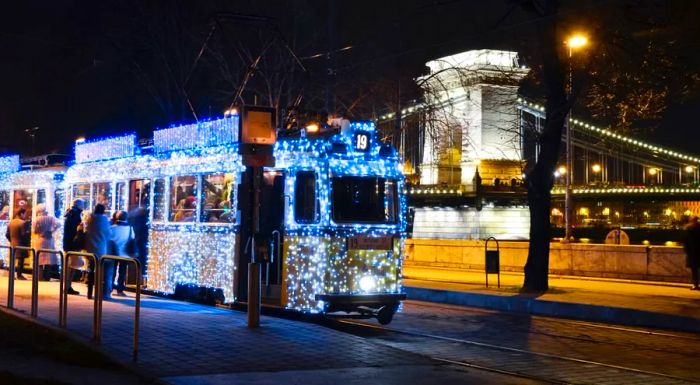 The Christmas-themed trams are a beloved landmark in the city, known for their festive charm.